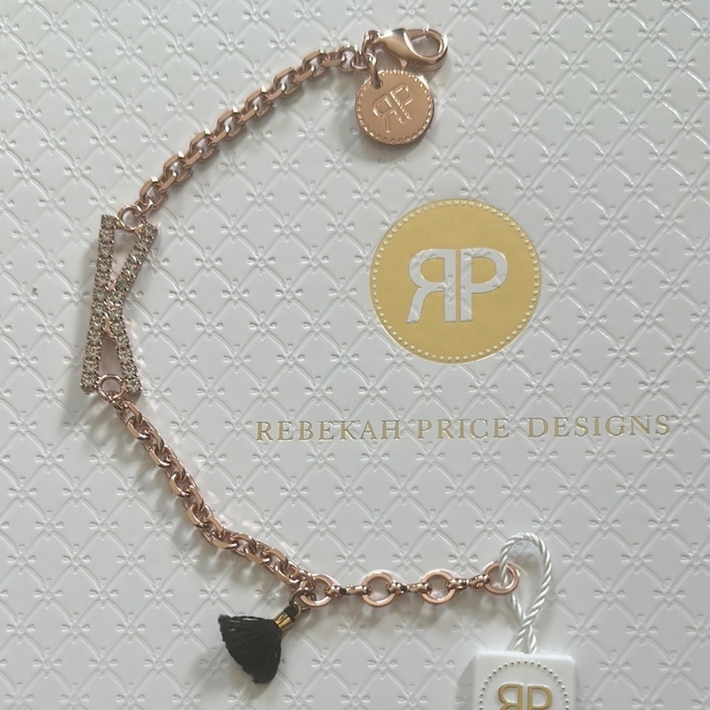NWT - Rebekah Price Swarovski Crystal & Rose Gold Initial K Bracelet - 7.50 in.